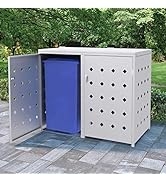 loibinfen Metal Double Outdoor Wheelie Storage Bin Shed with Handy Door and Locking System for Ba...