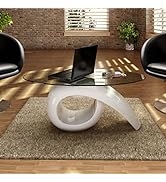 GOLINPEILO Coffee Table with Oval Glass Top High Gloss White, Side Sofa Table for Living Room, Si...