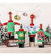 WUWEOT 4 Pack Christmas Wine Bottle Covers, Knitted Ugly Sweater Wine Bottle Dress, Xmas Party De...