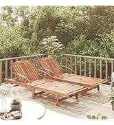 loibinfen 2pcs Wooden Folding Sun Lounger with 2 Wheels and Adjusted Backrest, Solid Acacia Wood ...