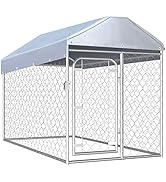 GOLINPEILO Outdoor Dog Kennel Galvanized Steel Fence with Roof, Dog Cage Large Dog Playpen Outdoo...