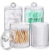 AOZITA 4 Pcs, 10 OZ Qtip Holder Dispenser for Cotton Ball, Cotton Swab, Cotton Round Pads, Floss ...