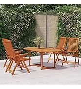 loibinfen 5 Piece Patio Dining Set Solid Wood Eucalyptus, Outdoor Wooden Extendable Dining Table ...