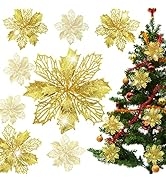 WUWEOT 40 Pack Christmas Poinsettia Flowers with Clips, 6.3" Glod Artificial Poinsettia Picks, Gl...