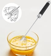 Fdit Rotatable Stainless Steel Kitchen Mixer Balloon Egg Beater Whisk for Whipping Manual Milk Cr...