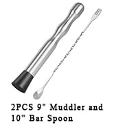 Muddler for Cocktails Bar Spoon - Vaincre 2PCS 9" Muddler and 10” Bar Spoon Cocktail Mixing Spoon...